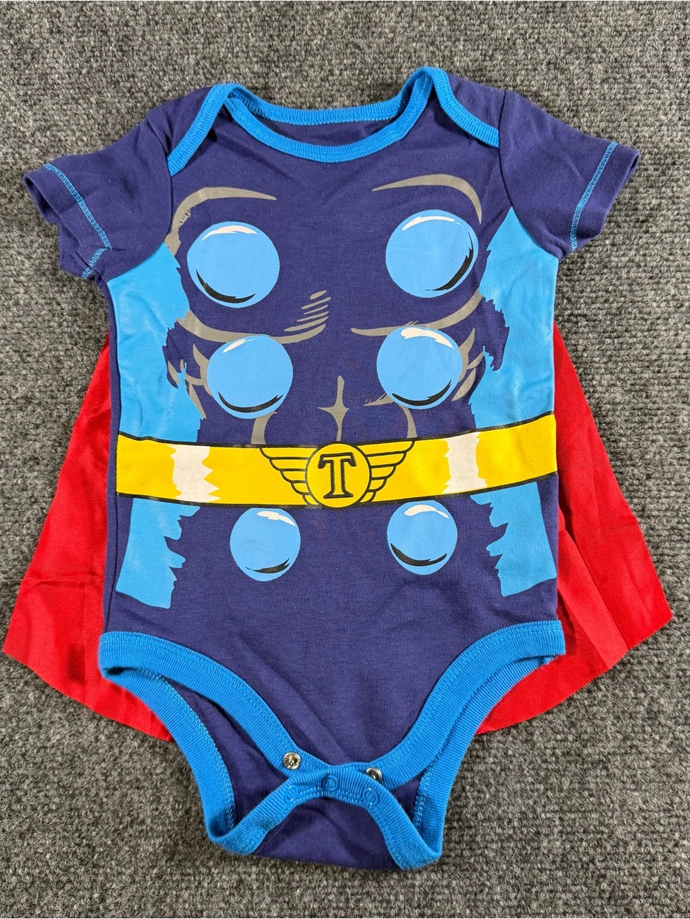 Marvel Thor Baby Costume Detachable Cap Onesie One Piece Bodysuit 6-9 Months